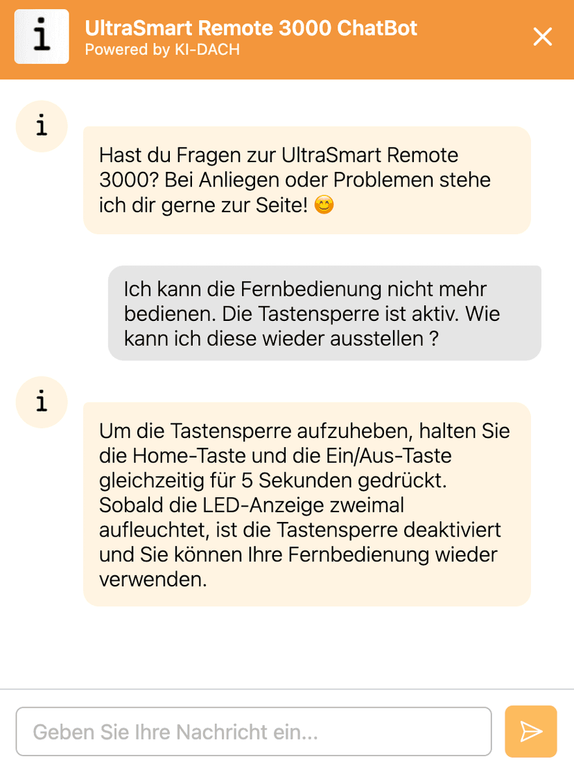 Die Fernbedienung funktioniert nicht mehr, da die Tastensperre aktiviert ist. Wie kann ich sie deaktivieren?
